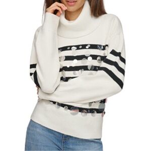 Elegant Striped Cowl Neck Sweater - Black and Cream